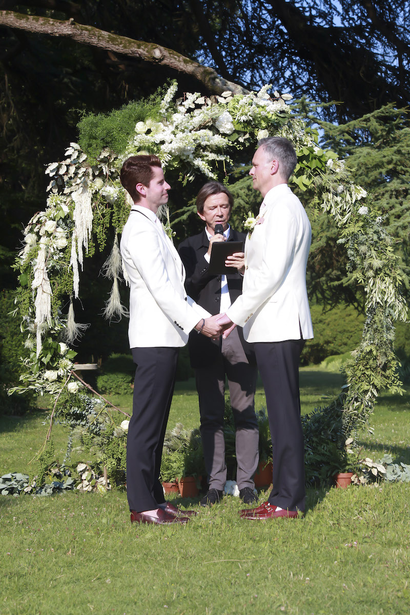 Same sex wedding garden ceremony