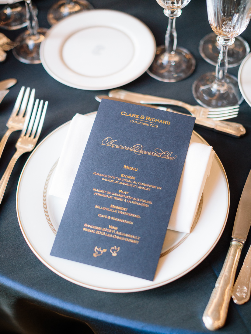 Luxury Paris wedding custom printed menu