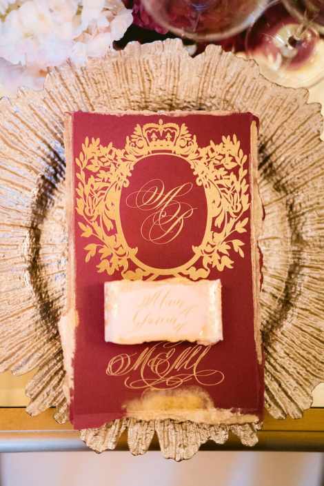 Wedding menu with gold detail